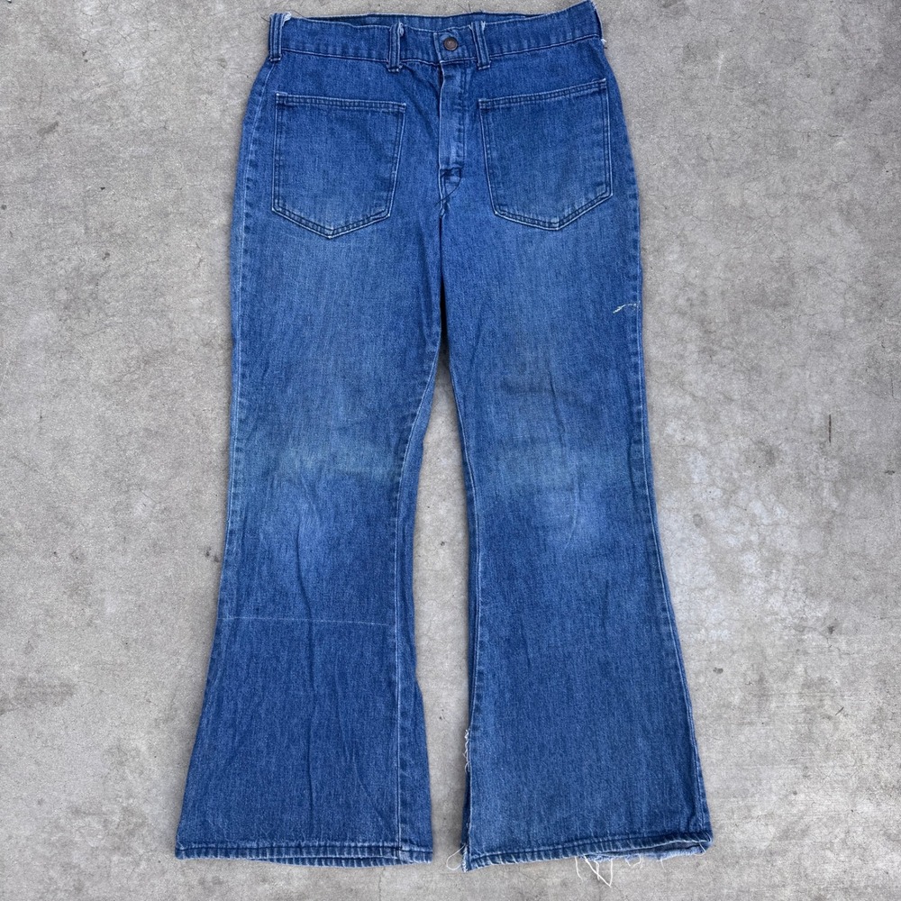Vintage Big Yank Bell Bottom Jeans 70s High Waist Flare Denim Medium Wash 30x28